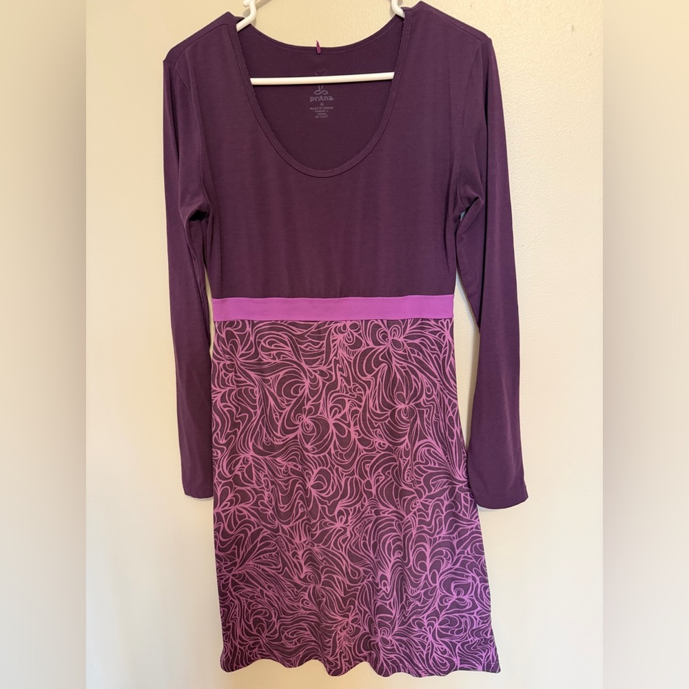 Prana Plum & Lavender Long Sleeve Patterned Dress